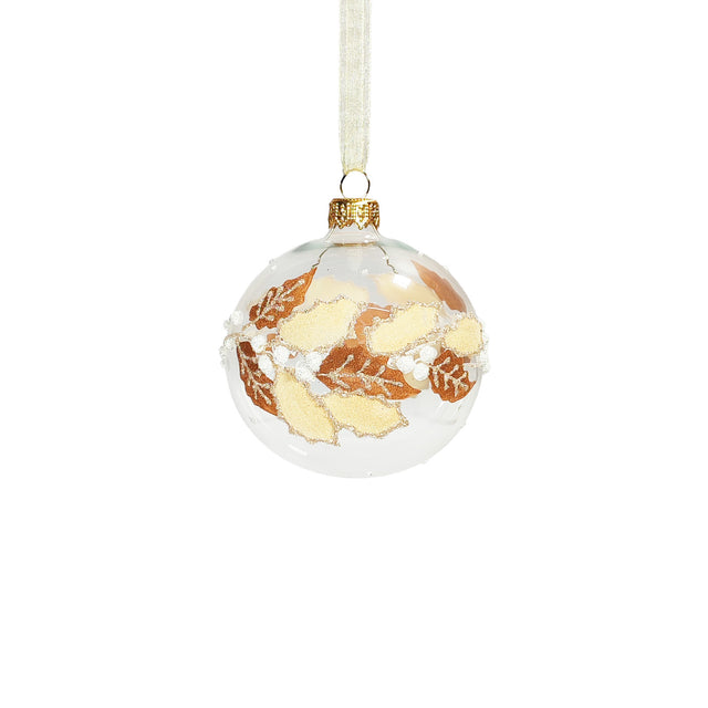 Bauble Glass Clear With Holly Border