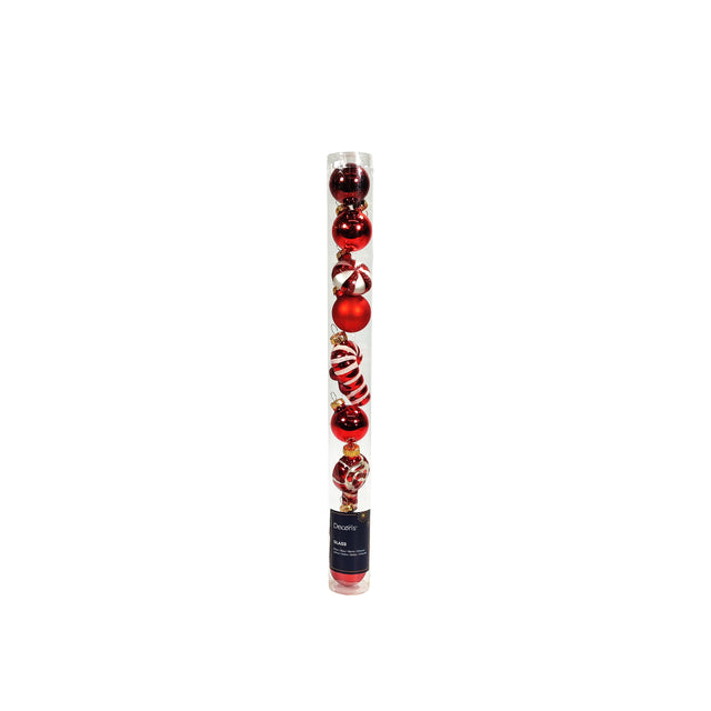 Bauble In Tube Of 9 6cm - Christmas Reds