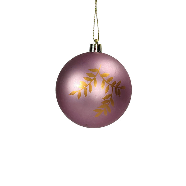 Bauble Purple With Gold Leaf Design - Matt