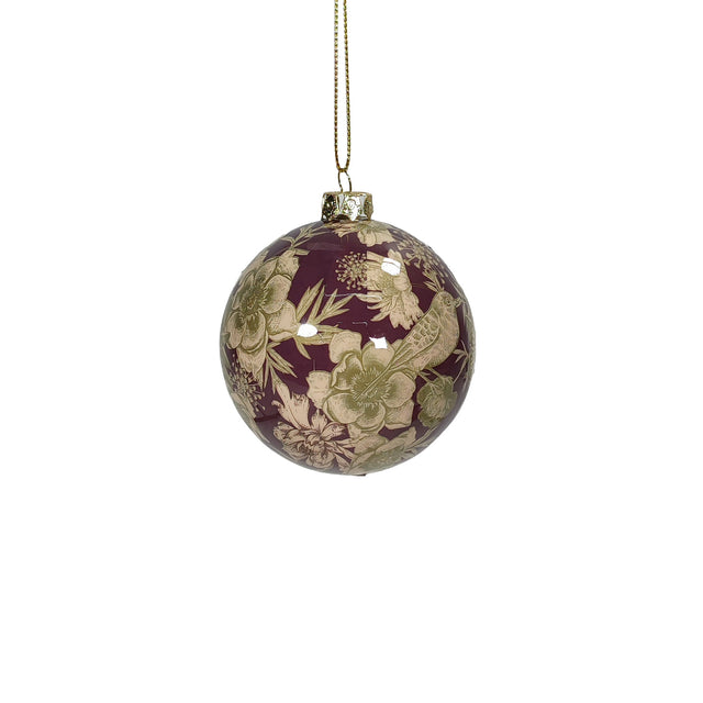 Bauble With Flower Decal 8Cm D/Pink