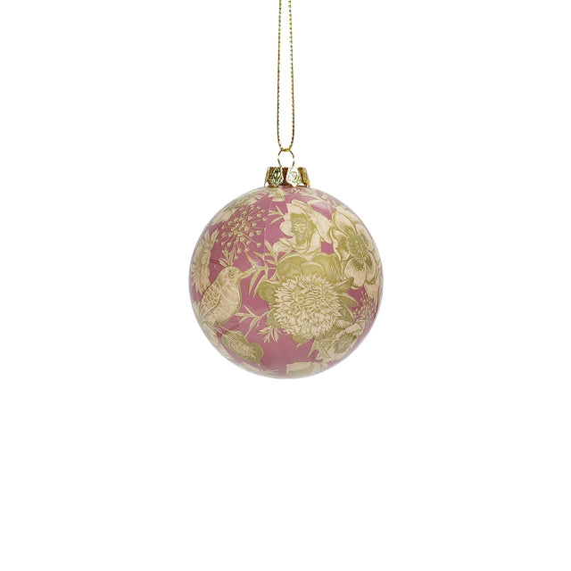 Bauble With Flower Decal 8Cm L/Pink