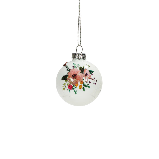 Bauble Glass With Flower Motive White