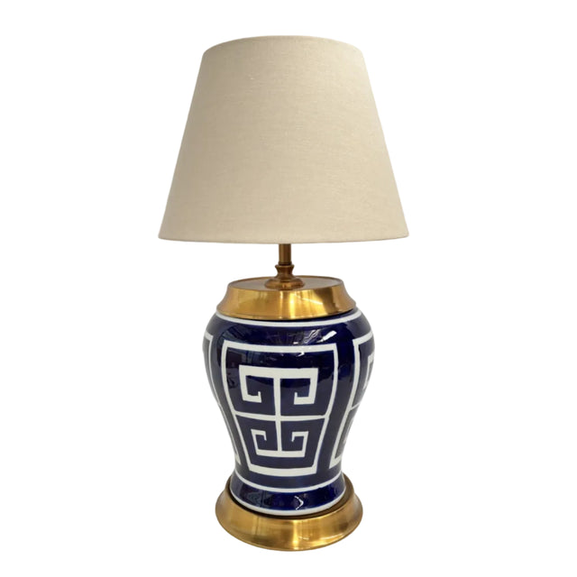 Navy & White Greek Pattern Ginger Jar Lamp