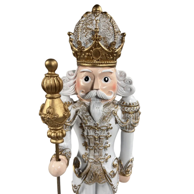 Gold and white nutcracker with staff 49cm