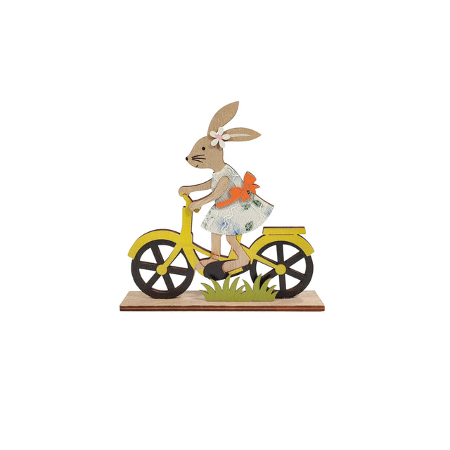 Wooden rabbit riding a bicycle 15cm