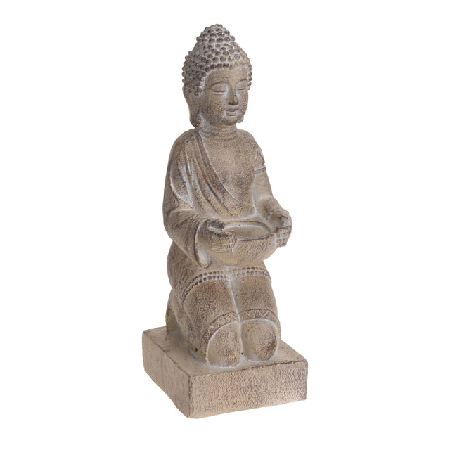 Buddha Kneeling 14.5x16x42.5cm, Cream Antique