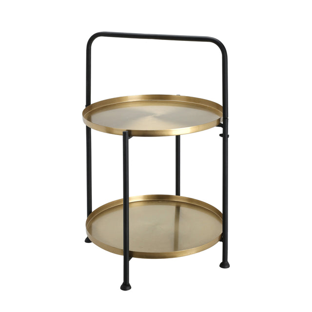 Side Table, Iron 38,5X38,5X55Cm, 2 Trays,Matt Black Frame With Golden Trays