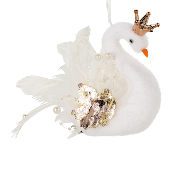 Swan, Foam & Plastic,17X6X10Cm, White With Gold Wings