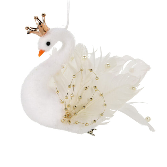 Swan, Foam & Plastic,17X6X10Cm, White With Gold Bead Wings
