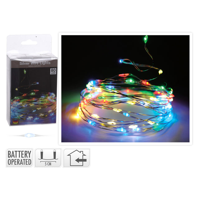 Led Lights Silver Wire, 80 Multi Color Micro Led, Leadwire: 10Cm, Bulb Distance: 5Cm, 395Cm