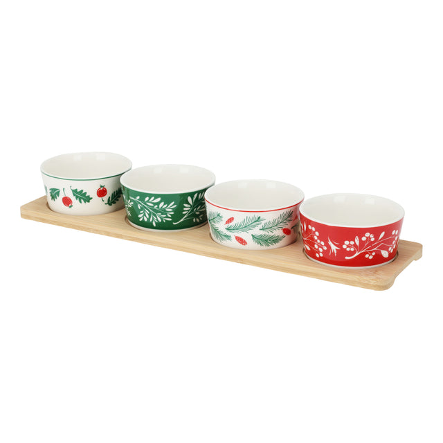 Serving Set 5Pcs, 4x Bowls & 1x Bamboo Tray