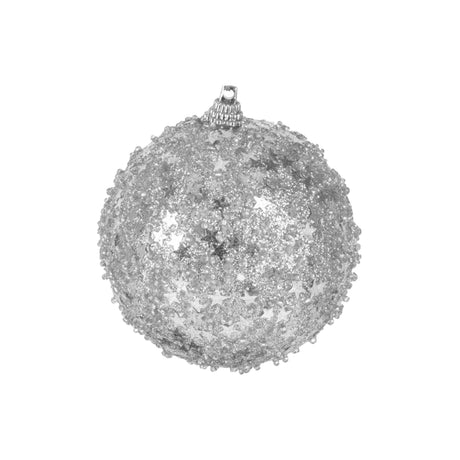 Christmas Polyfoam & Silver Beads With Stars Bauble Ball (8cm)