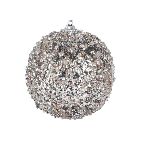 Silver Polyfoam & Champagne Beads Christmas Bauble Ball (8cm)