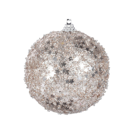 Christmas Bauble - Polyfoam & Champagne Beads With Stars (8cm)