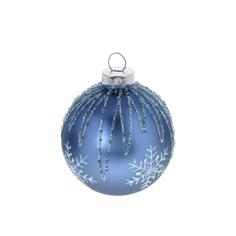 Matt Glass Blue Xmas Ball With Snowflake (8cm)