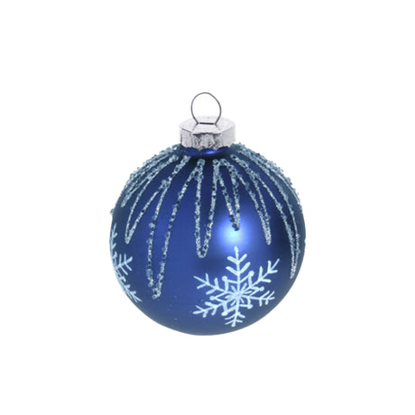 Blue Xmas Decoration - Matt Glass With Snowflake