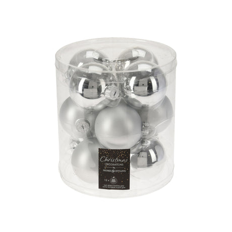 Silver Christmas Bauble Ball Set (6cm) Set of 12