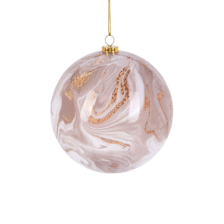 Christmas Bauble Pink, Gold & White Marble Design (7cm)