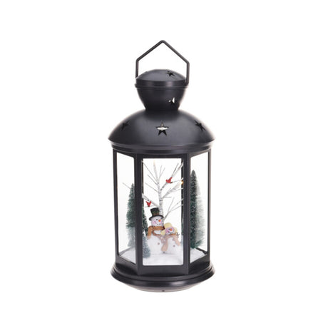 Black Lantern With Snowman Christmas Scene