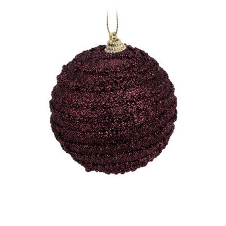 Decoration Xmas Foam Ball With Purple Lines, Beads & Glitter