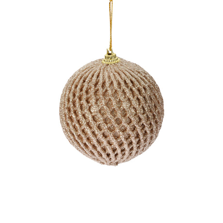 Champagne Gold Christmas Bauble With Glitter Net Design (8cm)