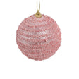 Christmas Decorations Pink With Lines, Beads & Glitter Foam Ball (8cm)