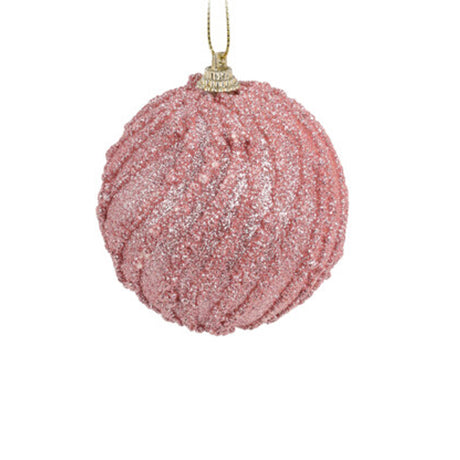 Pink Xmas Decoration Foam Ball - With Beads & Glitter Swirl