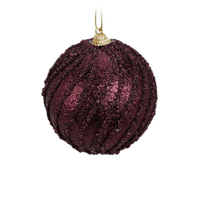 Purple Christmas Tree Decorations - Foam Ball With Beads & Glitter Swirl (8cm)