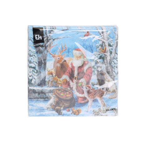 Santa with Reindeer Paper Napkins - 16 Pcs, 33x33cm