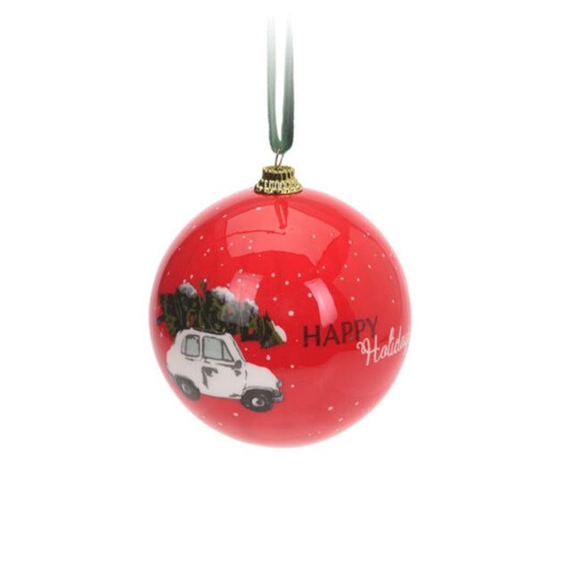 Xmas Ball, Polyester, 7.5Cm, Red - With Car