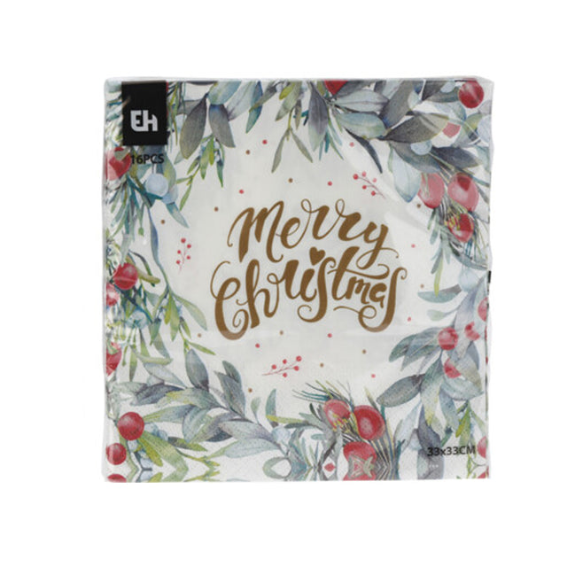 Napkins, Paper Material, 16Pcs, 33x33cm - Merry Christmas