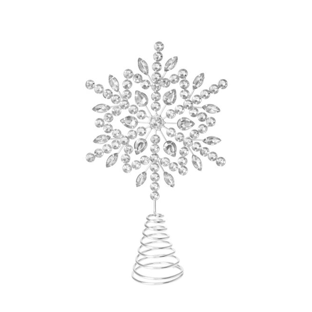 Jeweled Tree Top, Iron, Rhinestones, 17X5X26Cm, Silver, - Snowflake - Full Design