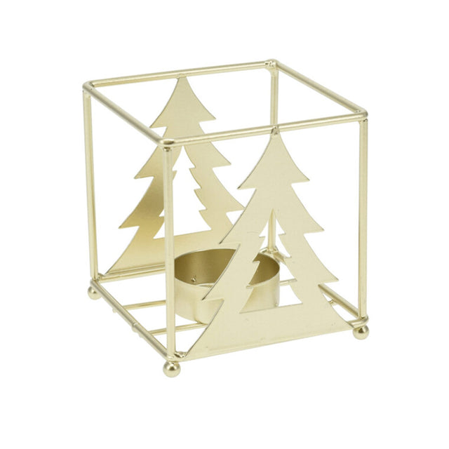 Tealightholder, Iron,8X8X8.5Cm, Champagne Gold, Tree