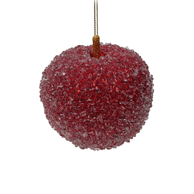 Apple Hanging Sugared, Polyfoam,  8X8X8Cm, Red, - Round