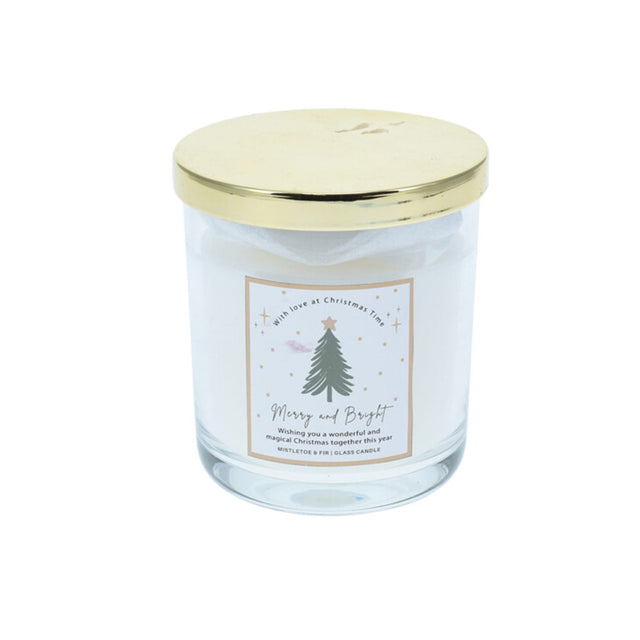 Scented Candle In Glass Jar  9.2X10.5Cm, Weight: 620 Gram, White/Mistletoe Fir