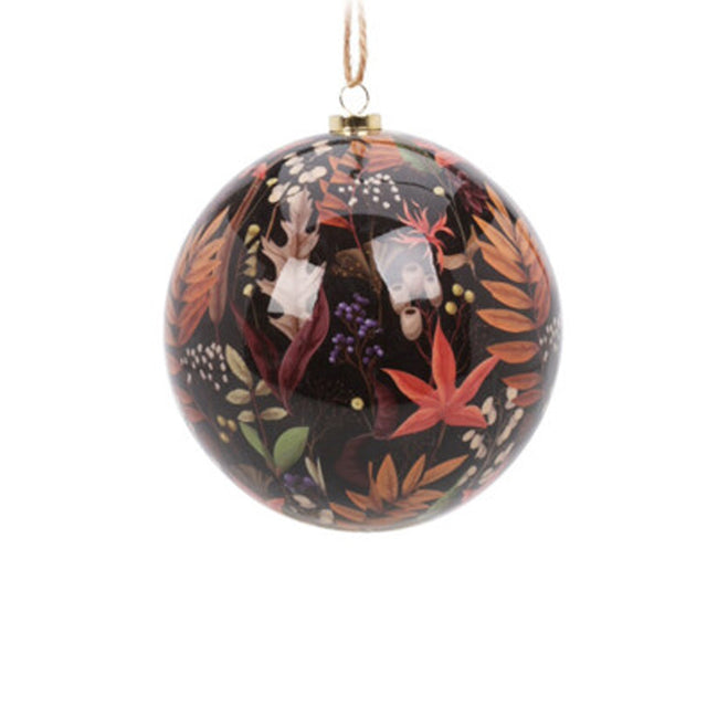 Xmas Ball, Paper Glue Style, Styrofoam 10cm, Black-Autumn Leaves