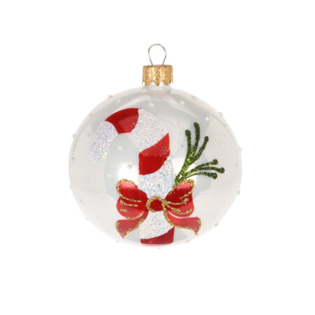 White Candy Stripe Christmas Bauble Decoration (100mm)