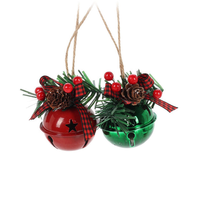 Green & Red Christmas Bells Set of 2 (16cm)