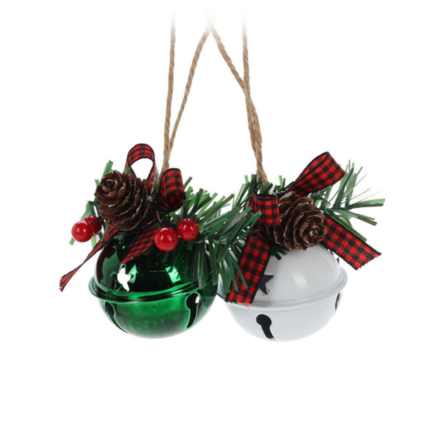 White & Green Christmas Bells - Set of 2 (16cm)