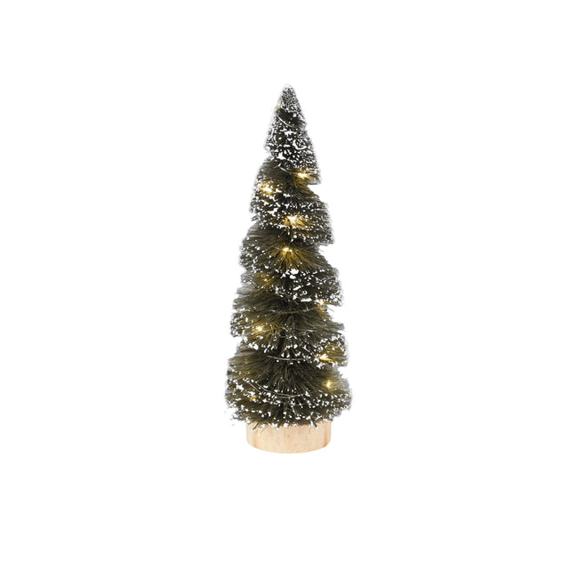 Tree With 15 Warm White Led Lights,9X9X25Cm,  Green Tree With White Snow