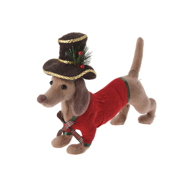 Dog With Xmas Outfit, Polyfoam 33X11X27Cm, With Top Hat