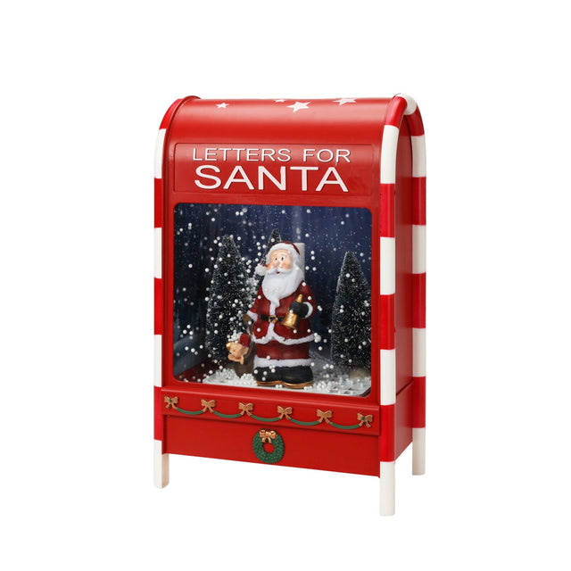 Mailbox with Led Music and Snow, 25x15x40cm, With Santa and Tree Deco Inside