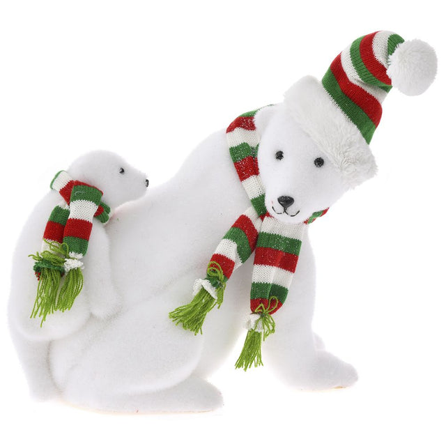 Polar Bear With Baby Wearing Multi Color Hat And Scarf