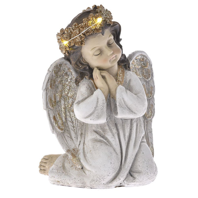 Cream Gold Polyresin Illuminated Sitting  Angel 16X14X20Cm