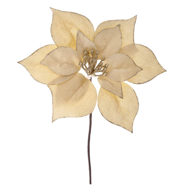 Gold Poinsettia Pick D18X25Cm