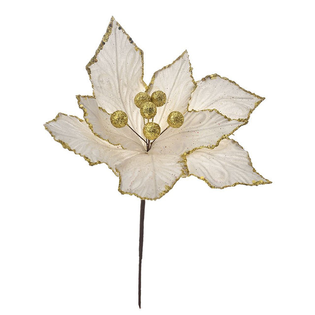 Cream Poinsettia Pick 20X27Cm