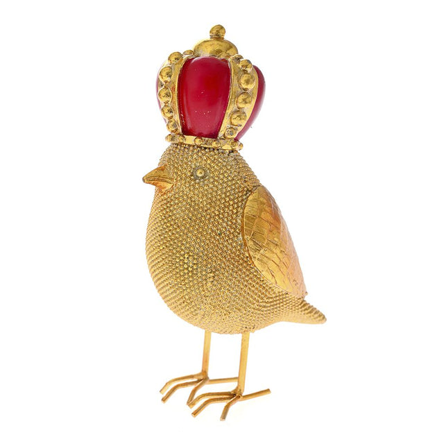 Gold Resin Bird Wearing A Crown 9X6X13Cm