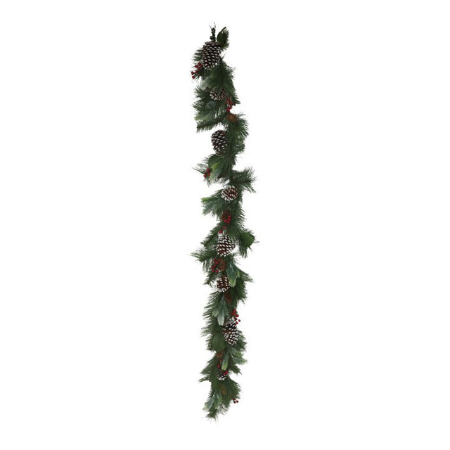 Snowy Pinecone Garland with Berries 180cm