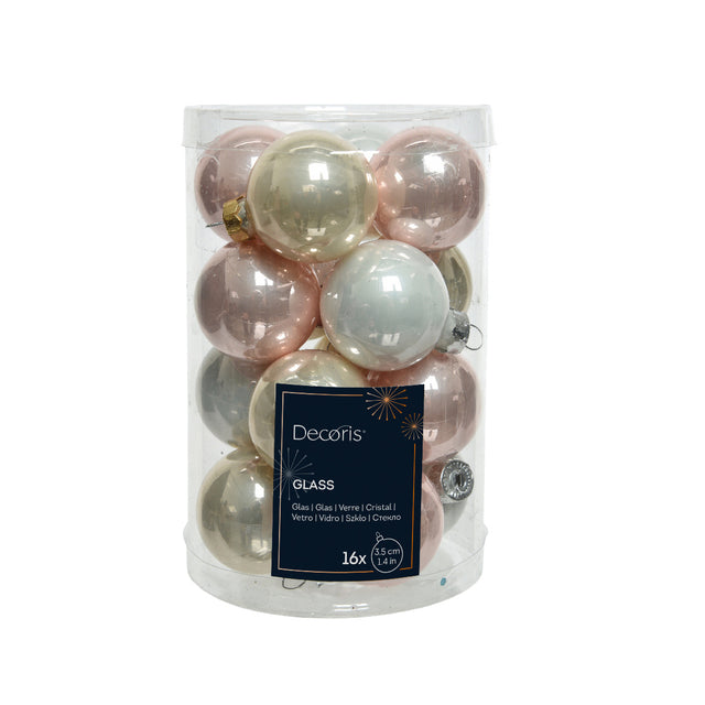 Glass Baubles Set Of 16 - Pink, Gold & White 3.5Cm