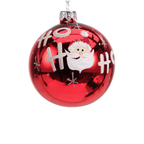 "Ho Ho" Glass Bauble With Santa Face 8cm - Red